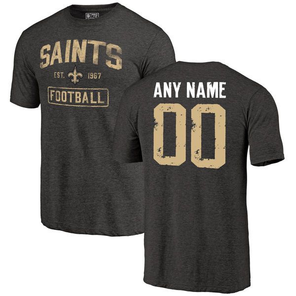 Men Black New Orleans Saints Distressed Custom Name and Number Tri-Blend Custom NFL T-Shirt->->Sports Accessory